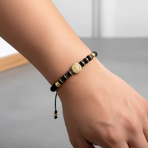Pulsera San Benito Neopreno Oro Laminado 18k