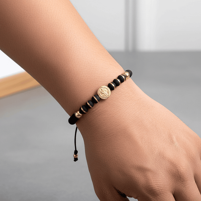 Pulsera San Benito Neopreno Oro Laminado 18k 2