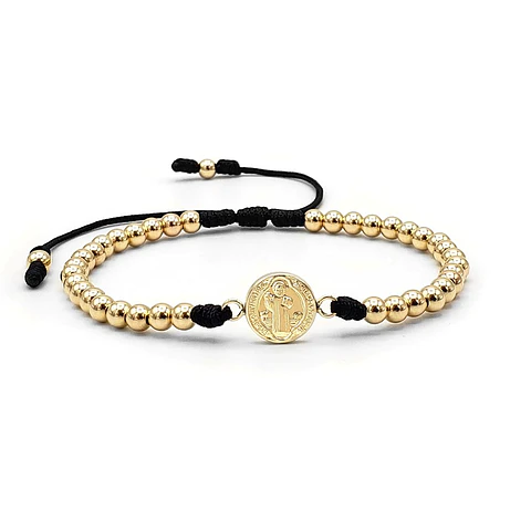 Pulsera Medalla San Benito de Abad Oro Laminado 18k