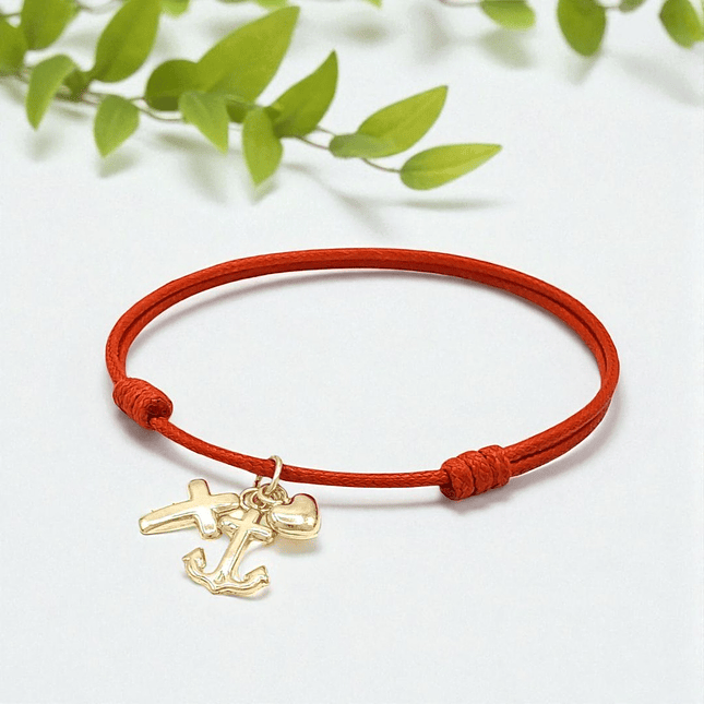 Pulsera 3 Gracias Hilo Rojo Oro Laminado 18k 3