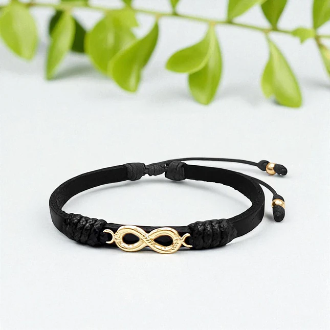 Pulsera Infinito Cuero Oro Laminado 18k 3
