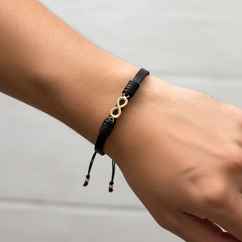 Pulsera Infinito Cuero Oro Laminado 18k