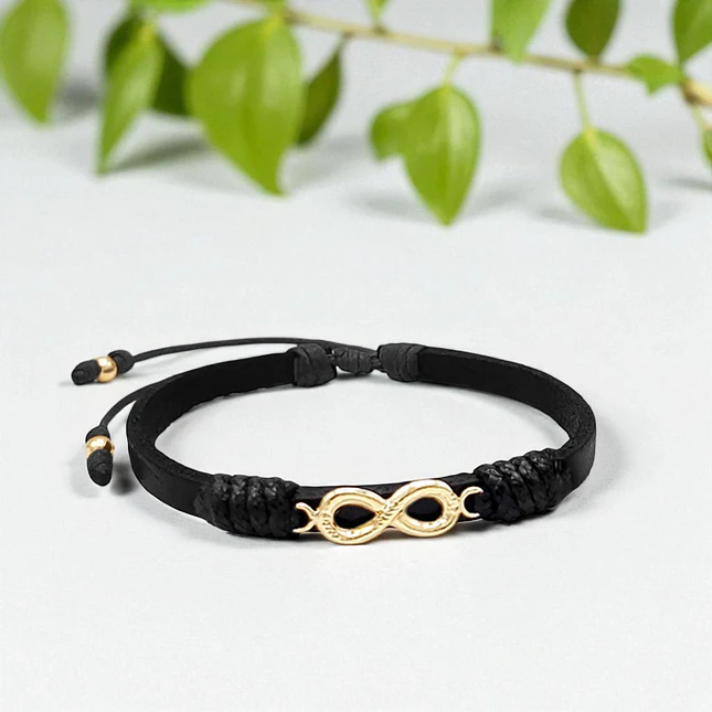 Pulsera Infinito Cuero Oro Laminado 18k 4