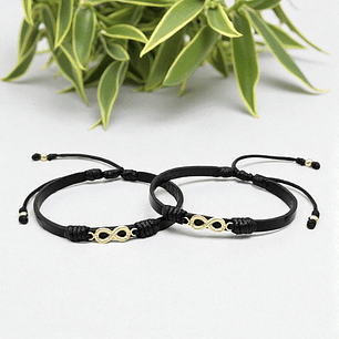 Pulseras para Parejas Infinito Cuero Oro Laminado 18K