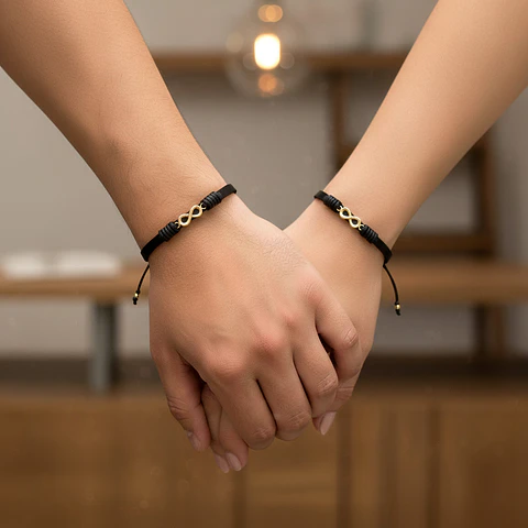 Pulseras para Parejas Infinito Cuero Oro Laminado 18K