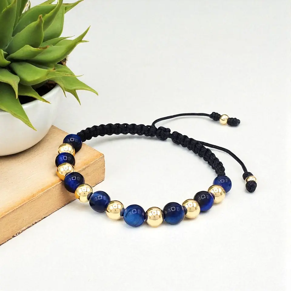 Pulsera Piedra Ojo de Tigre con Oro Laminado 18k 3