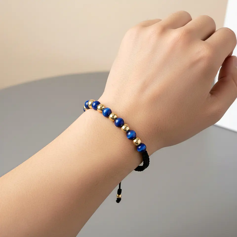 Pulsera Piedra Ojo de Tigre con Oro Laminado 18k 2