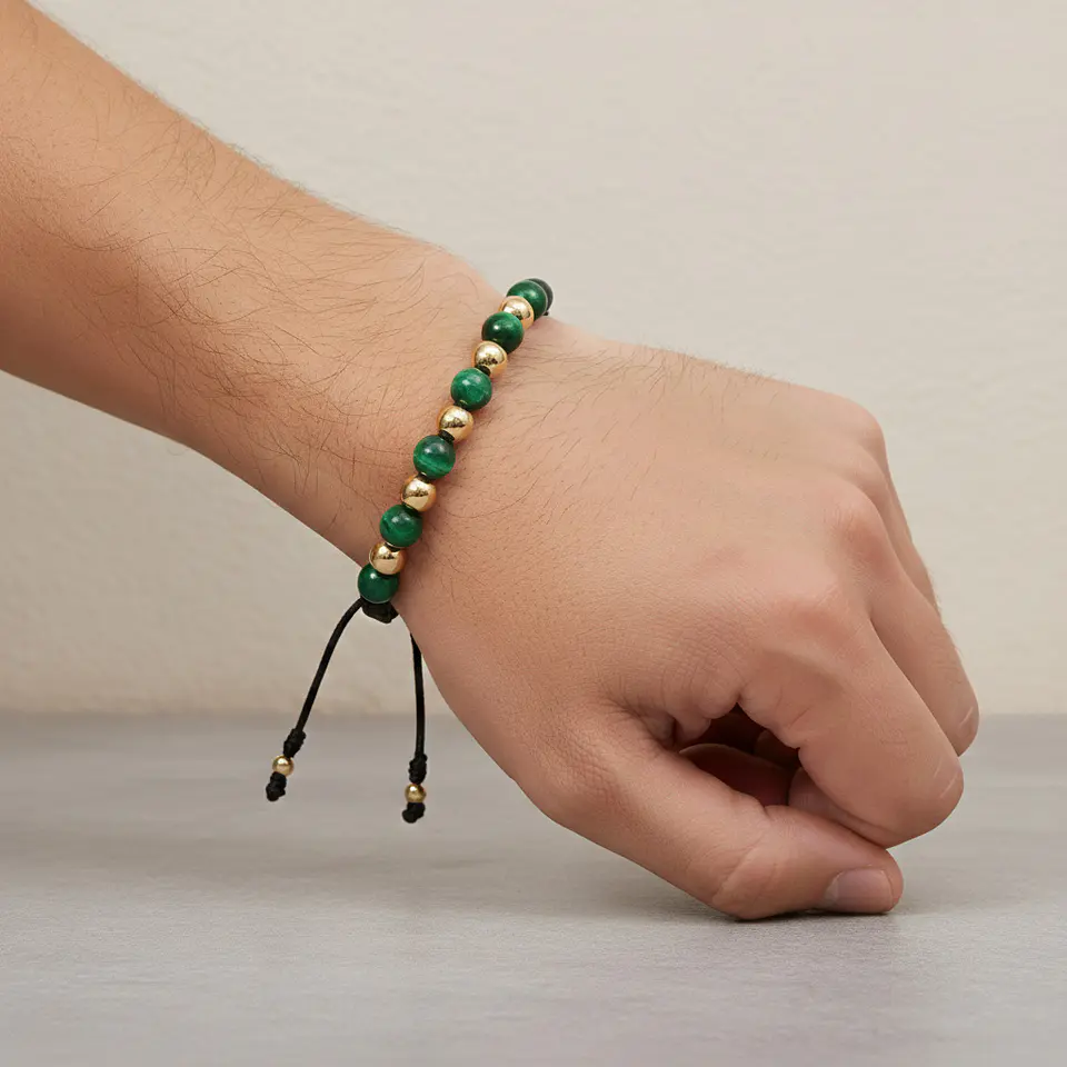 Pulsera Piedra Ojo de Tigre con Oro Laminado 18k 5