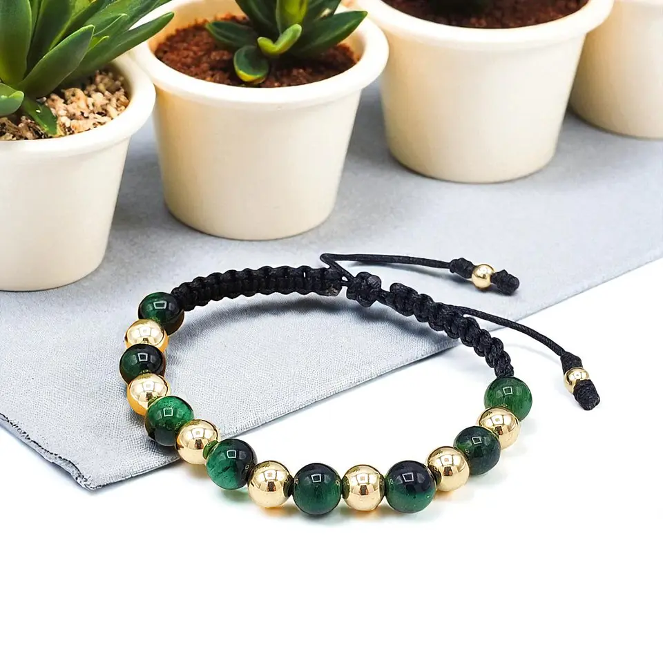 Pulsera Piedra Ojo de Tigre con Oro Laminado 18k 6