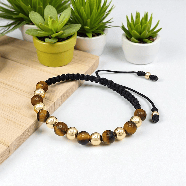 Pulsera Piedra Ojo de Tigre con Oro Laminado 18k 9