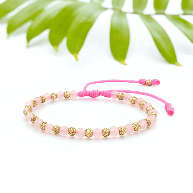 Pulsera Cuarzo Rosado Oro Laminado Diamantado 4mm 3