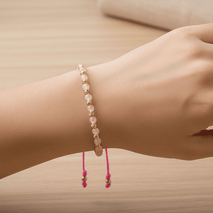 Pulsera Cuarzo Rosado Oro Laminado Diamantado 4mm