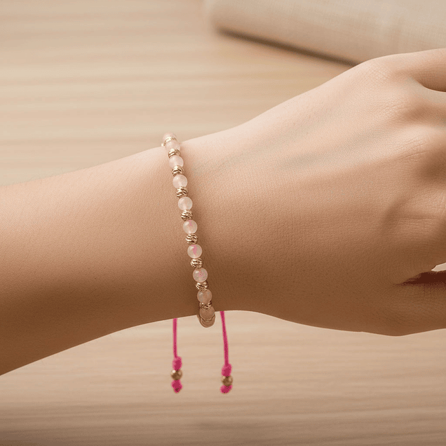 Pulsera Cuarzo Rosado Oro Laminado Diamantado 4mm 2