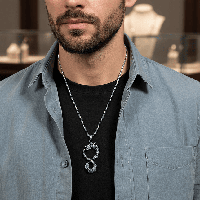 Collar Cadena Dragón Uróboro Infinito Acero Inoxidable  2
