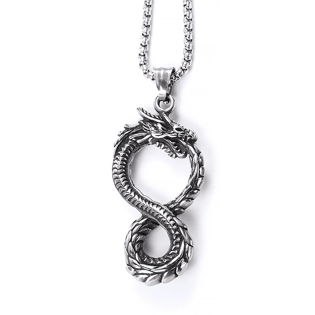 Collar Cadena Dragón Uróboro Infinito Acero Inoxidable  1