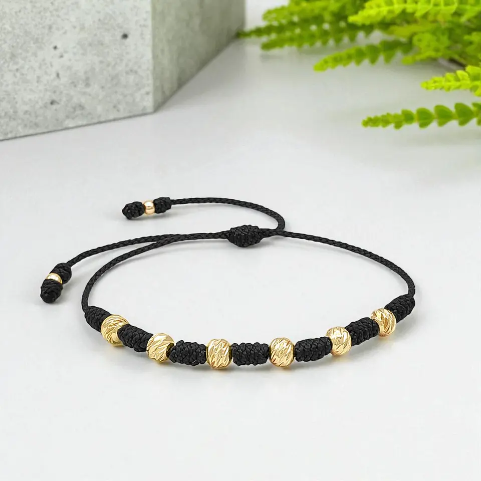 Pulsera 7 Nudos Protección Buena Suerte Oro Laminado 18k Diamantado (6mm) 6
