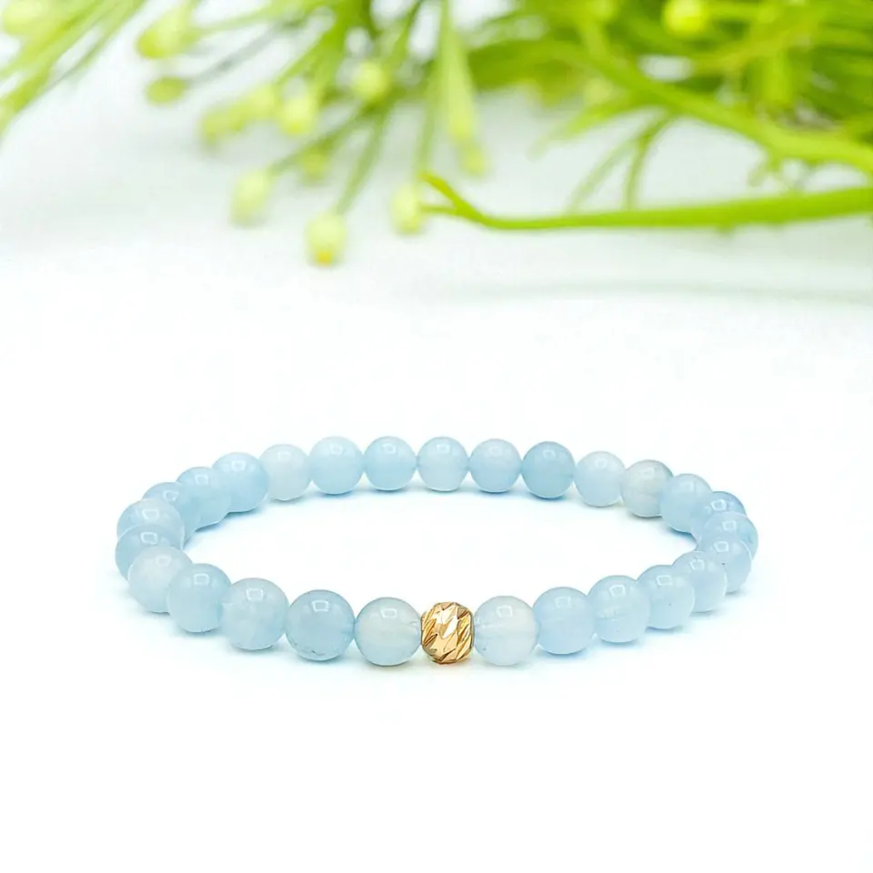 Pulsera Piedra Aguamarina Oro Laminado 18k Diamantado  3