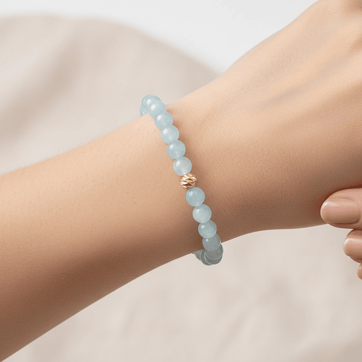 Pulsera Piedra Aguamarina Oro Laminado 18k Diamantado  2