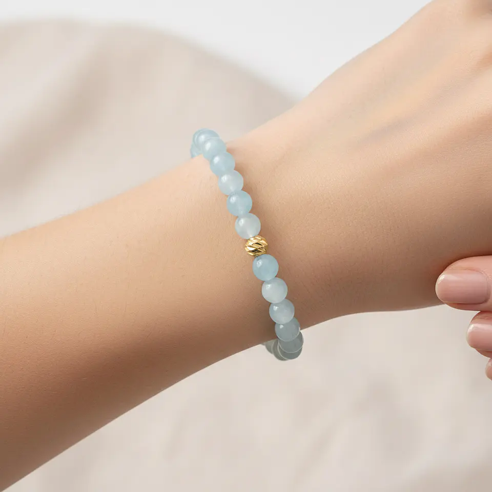 Pulsera Piedra Aguamarina Oro Laminado 18k Diamantado  2
