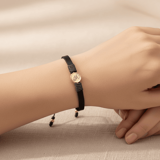 Pulsera San Miguel Arcángel Cuero Oro Laminado 18k 3