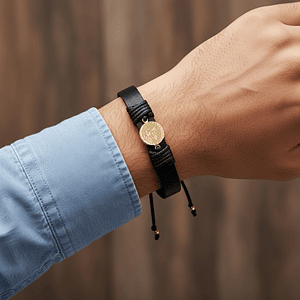 Pulsera Arcángel San Miguel Cuero Oro Laminado 18k