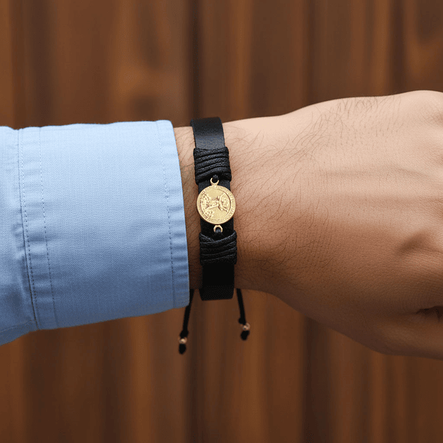 Pulsera Divino Niño Cuero Oro Laminado 18k 2