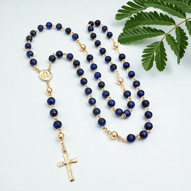 Rosario Camándula Piedra Ojo de Tigre Oro Laminado 18k 5