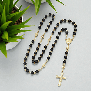 Rosario Camándula Piedra Turmalina Negra Oro Laminado 18k 