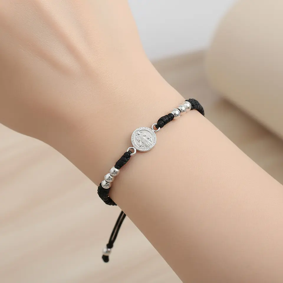 Pulsera San Benito de Abad Plata 925 Italiana (4mm) 5