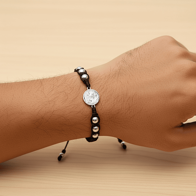 Pulsera San Benito de Abad Plata 925 Italiana (6mm) 2