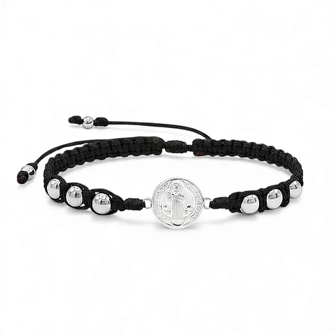 Pulsera San Benito de Abad Plata 925 Italiana (6mm)