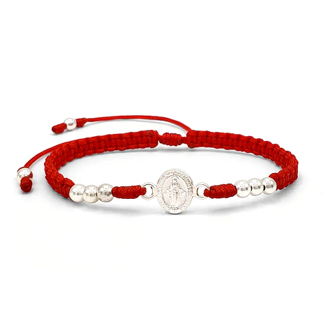 Pulsera Tejida Virgen Milagrosa Plata 925 Italiana