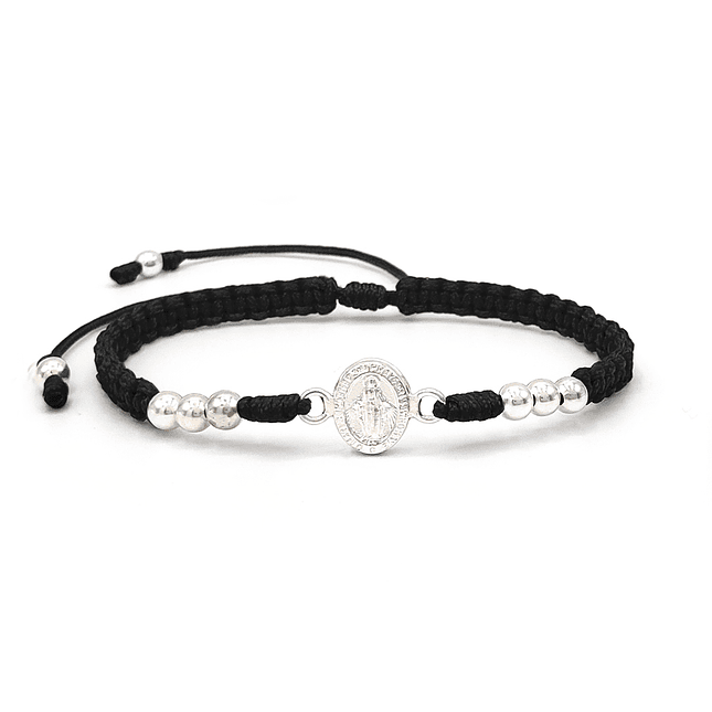 Pulsera Tejida Virgen Milagrosa Plata 925 Italiana 4