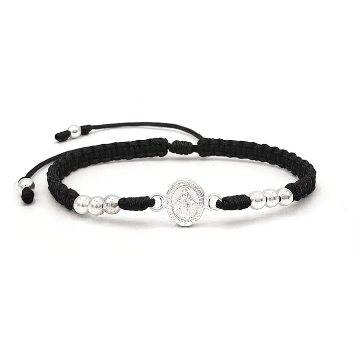 Pulsera Tejida Virgen Milagrosa Plata 925 Italiana 4