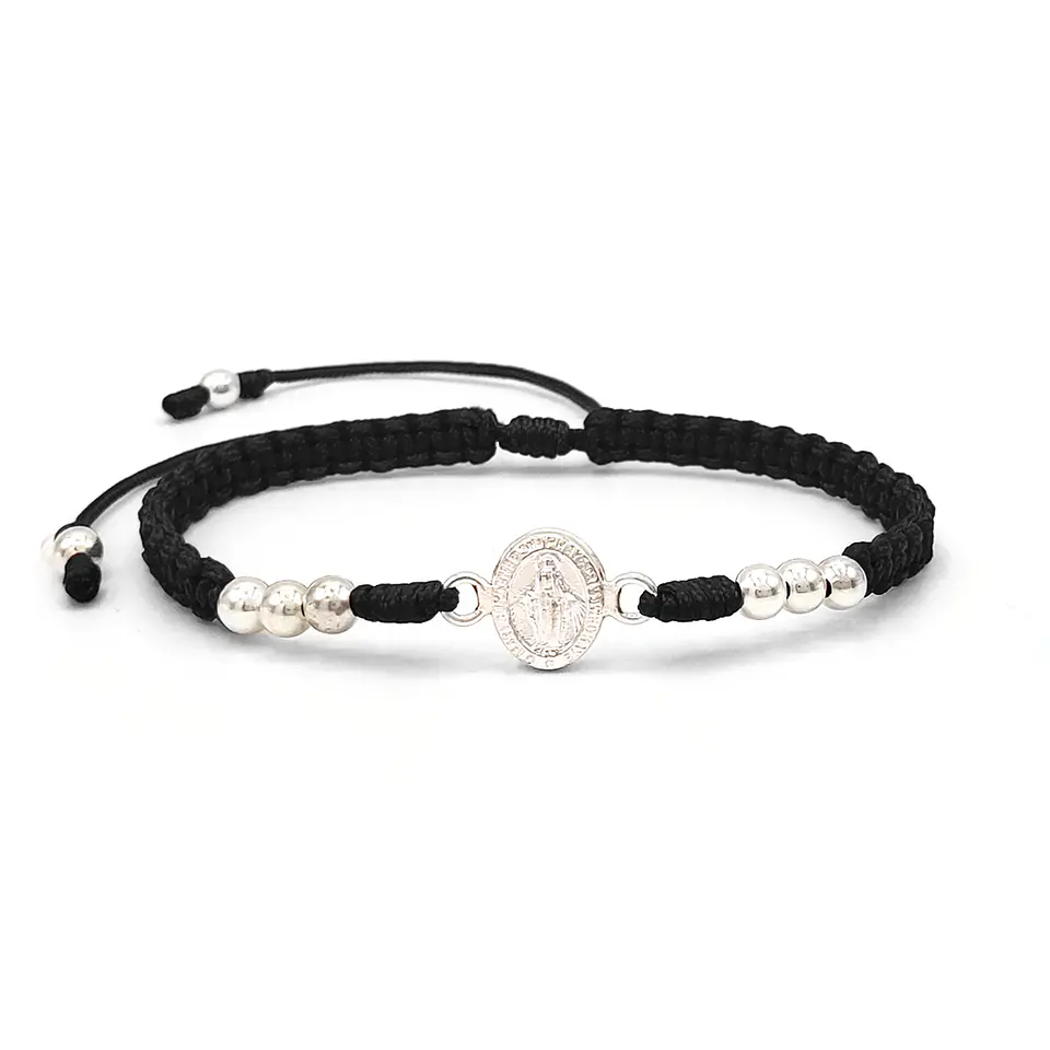 Pulsera Tejida Virgen Milagrosa Plata 925 Italiana 4