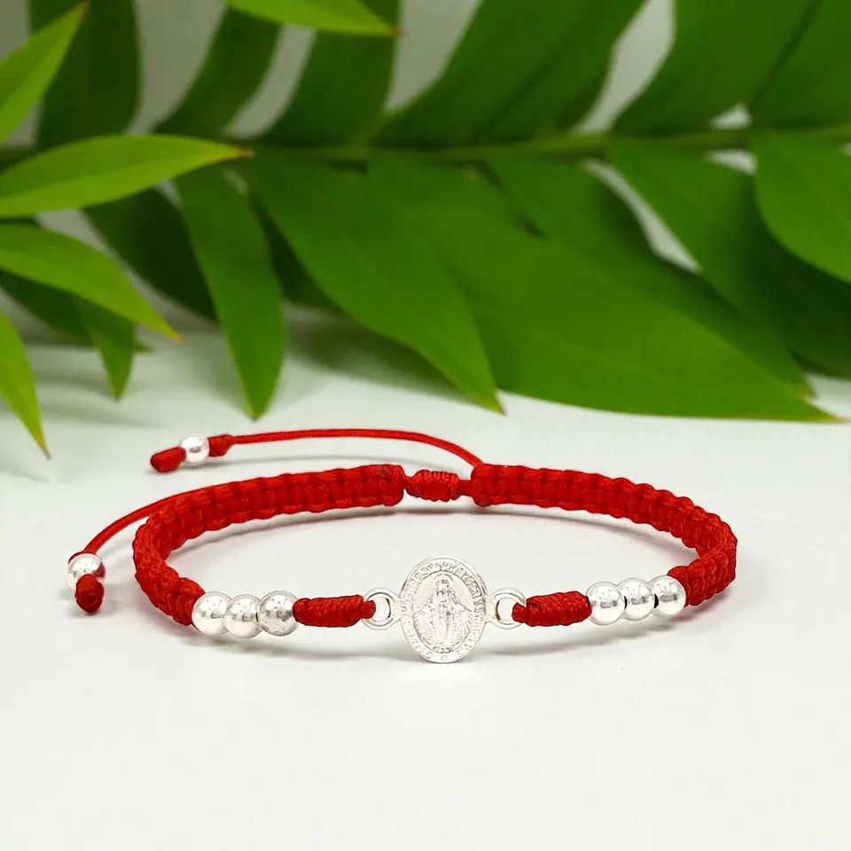 Pulsera Tejida Virgen Milagrosa Plata 925 Italiana 3