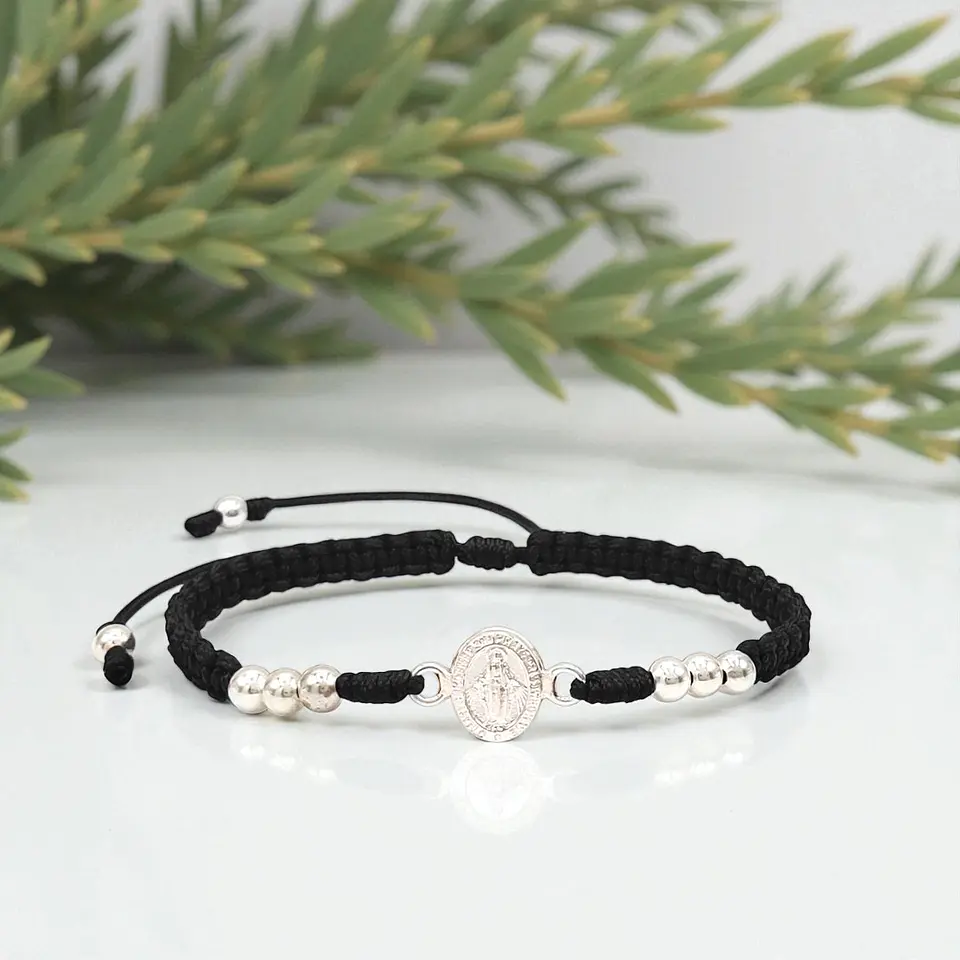 Pulsera Tejida Virgen Milagrosa Plata 925 Italiana 6
