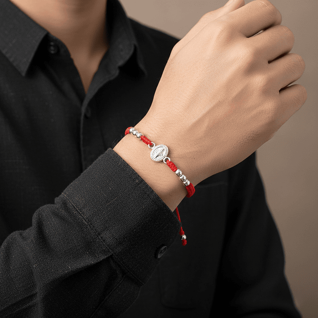 Pulsera Tejida Virgen Milagrosa Plata 925 Italiana 2