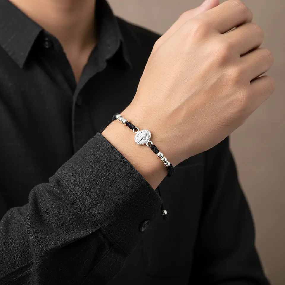 Pulsera Tejida Virgen Milagrosa Plata 925 Italiana 5