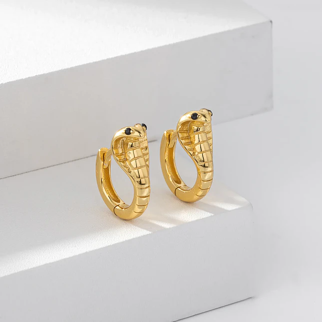 Aretes Candongas Serpiente Cobra Plata 925 con Oro Laminado 18k 2