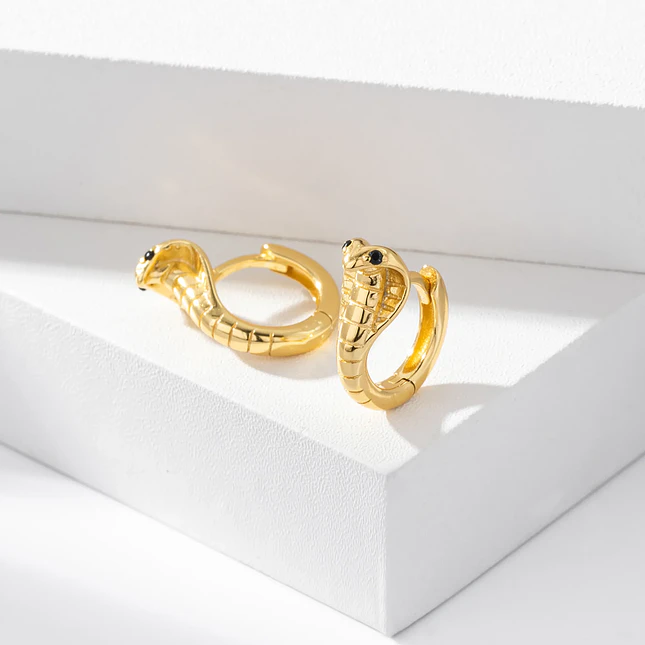Aretes Candongas Serpiente Cobra Plata 925 con Oro Laminado 18k 4