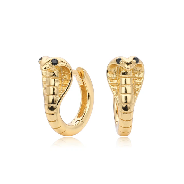Aretes Candongas Serpiente Cobra Plata 925 con Oro Laminado 18k 1