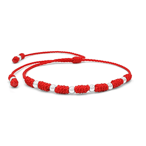 Pulsera 7 Nudos Hilo Rojo Plata 925 Italiana (4mm)