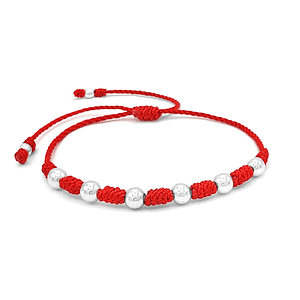 Pulsera 7 Nudos Hilo Rojo Plata 925 Italiana (6mm)
