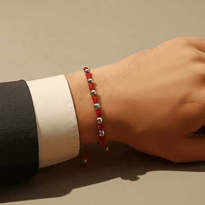 Pulsera 7 Nudos Hilo Rojo Plata 925 Italiana (6mm)