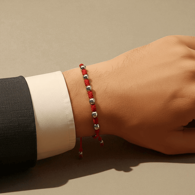 Pulsera 7 Nudos Hilo Rojo Plata 925 Italiana (6mm) 2