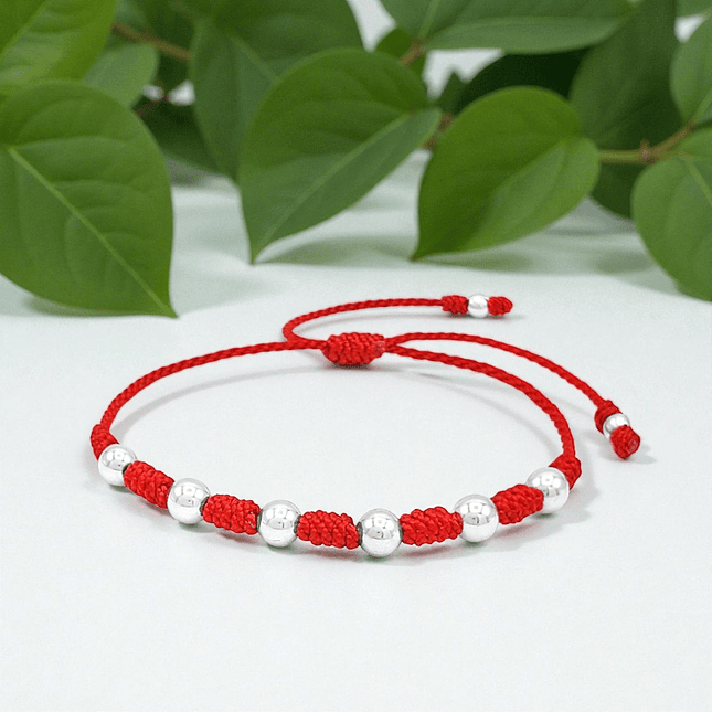 Pulsera 7 Nudos Hilo Rojo Plata 925 Italiana (6mm) 3