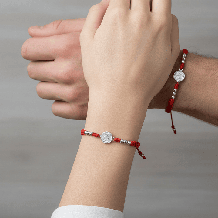 Par de Pulseras Tejidas San Benito de Abad Plata 925 Italiana 2