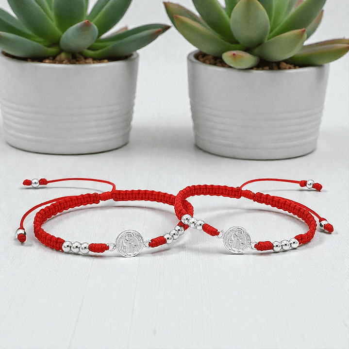 Par de Pulseras Tejidas San Benito de Abad Plata 925 Italiana 5