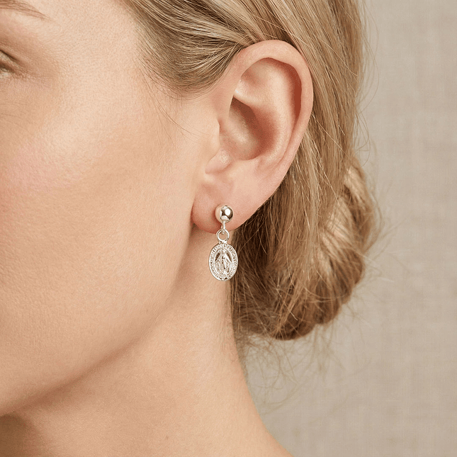 Topos Aretes Virgen Milagrosa Plata 925 Italiana 2